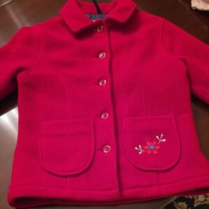 L.L. Bean Kids Red Pea Coat with Embroidery